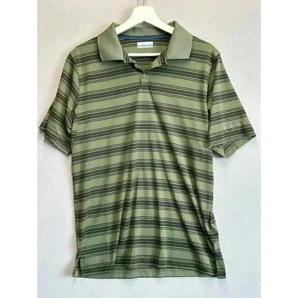 Columbia Men's Sportswear‎ Short Sleeve Polo Shirt Green & Black Stripes Size M